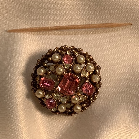 Pink Antique Rhinestone Pin - Picture 2 of 2